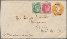 Indien - Ganzsachen: 1904 Destination LIBERIA: Postal Stationery Envelopes 1a. On 2a6p., Uprated KEV - Non Classés