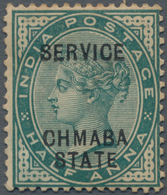 Indien - Konventionalstaaten: CHAMBA-Official 1887: QV ½a. Blue-green Showing Overprint Variety "CHM - Andere & Zonder Classificatie