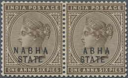 Indien - Konventionalstaaten: NABHA 1891: QV 1a6p. Sepia Horizontal Pair, Right-hand Stamp With Ovpt - Andere & Zonder Classificatie