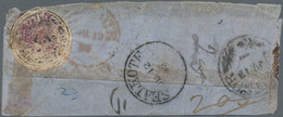 Indien - Feudalstaaten: JAMMU & KASHMIR 1866 ½a. Grey-black, Cut-to-shape, Used On Part Of Cover, Ca - Other & Unclassified