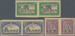 Indien - Feudalstaaten: TRAVANCORE 1931 Coronation: Set Of Three Imperf Plate Proof Pairs In Issued - Otros & Sin Clasificación