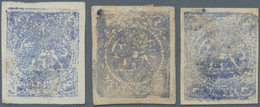 Iran: 1878, Re-engraved Lion Issue 4 Kr. Blue, All Three Types, Fine Mint No Gum, All Small Thins, W - Iran