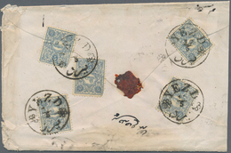 Iran: 1885, 5ch. Blue, Five Copies On Cover From YEZD, Envelope Faults/shortened And Some Postal Wea - Irán