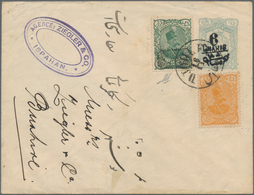 Iran: 1902, Postal Stationery Envelope Overprinted 6 Ch. On 10 Ch. Light Blue, Used Uprated With Pro - Iran