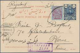 Iran: 1909/1939, 6 Ch Carmine On Blue "coat Of Arms" And 13 Ch Deep Blue "Shah Muhamed Ali", Mixed F - Iran