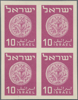 Israel: 1949. Essay 10pr Denomination. Imperforate Block Of 4 In Claret On Thick Ungummed Paper, Pri - Brieven En Documenten