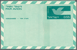 Israel: 1970 (ca.), AEROGRAMMES: Two Unused Aerogrammes 0.55pr. Green Incl. One With PARTLY MISSING - Lettres & Documents