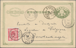 Korea: 1901, Japanese Postal Stationery Card 2 Sn. Olive Green Used In Corea, Tied By "CHEMULPO CORE - Korea (...-1945)