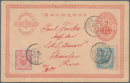 Korea: 1903 Postal Stationery Card 4 Chon Red Used Locally In Chemulpo, Uprated 1900 2 Ch. Blue And - Korea (...-1945)