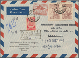 Korea-Nord: 1952/56, 70 W. (2), 40 W. And 5 W. Tied "PHYONG YANG 1.3 56" To Registered Airmail Cover - Korea (Noord)