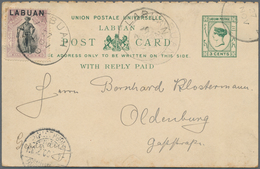 Labuan: 1893-94 Sender Part Of Postal Stationery Double Card 3c+3c Green Used From Labuan To Germany - Autres & Non Classés