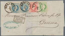 Libanon: 1870, Austrian Levant, 3so. Green (faults), 5so. Red And Two Copies 10so. Blue, Attractive - Liban
