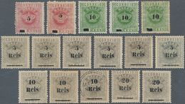 Macau: 1885 Surcharges: 5 R. (2), 10 R. (3, One Is Perf. 13 1/2); 1887 Surcharges, "e" Without Accen - Autres & Non Classés