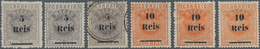 Macau: 1887, Surcharges: Perf. 12, 1/2 5 R. Unused NG (2) Resp. Used; 10 R./20 R. Unused NG Perf. 12 - Autres & Non Classés