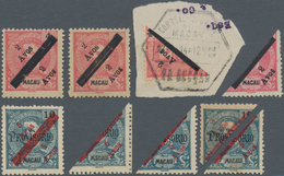 Macau: 1911, Bisects 2 A./4 A. Carmine Rose (2) Resp. 5 A./10 Slate Blue, Unused No Gum As Issued. P - Autres & Non Classés