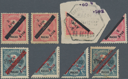 Macau: 1911, Bisects 2 A./4 A. Carmine Rose (2) Resp. 5 A./10 Slate Blue, Unused No Gum As Issued. P - Other & Unclassified