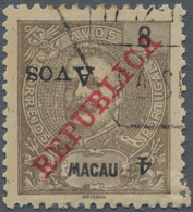 Macau: 1913, 4 A. On 8 A., Surcharge Inverted, Used, Torn Corner Perf. Backed. - Otros & Sin Clasificación