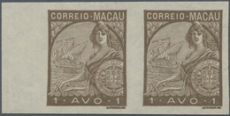 Macau: 1934, Padroes, Proof: 1 A. Olive Brown, Imperforated, A Left Margin Pair No Gum. - Andere & Zonder Classificatie