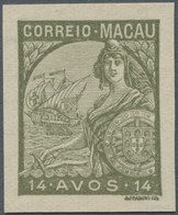 Macau: 1934, Padroes, Proof: 14 A. Olive, Imperforated, No Gum. - Autres & Non Classés