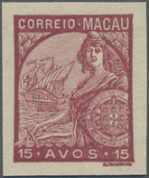 Macau: 1934, Padroes, Proof: 15 A. Violet Brown, Imperforated, No Gum. - Autres & Non Classés