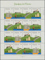 Macau: 1983 - 1986, Flowers Souvenir Sheet And Fortresses, Four Sets In A Miniatur Sheet, Mint Never - Autres & Non Classés