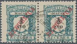 Macau - Portomarken: 1914, 1/2 A. Bluish Green/black, A Horizontal Pair Canc. "MA(CAU) 26 XII 32", R - Autres & Non Classés
