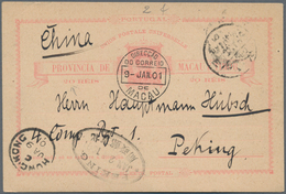 Macau - Ganzsachen: 1901, Card 20 R. Canc. "MACAU 9-JAN.01" To Peking, Transits "HONG KONG JA 9 01", - Ganzsachen