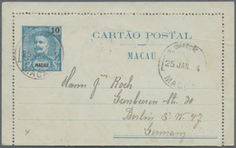 Macau - Ganzsachen: 1904, Letter Card 10 C. Canc. "MACAU 25 JAN 04" Originating "CUSTOMS LAPPA JAN 2 - Ganzsachen