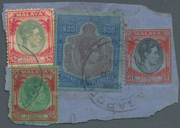 Malaiische Staaten - Straits Settlements: 1938 Revenue Stamp KGVI. $25 USED POSTALLY Along With KGVI - Straits Settlements