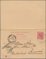 Malaiische Staaten - Sarawak: 1897/1900, Postal Stationery Double Card 4+4c. Carmine And P/s Card 3c - Autres & Non Classés