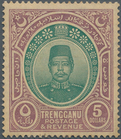 Malaiische Staaten - Trengganu: 1912 $5 Green & Dull Purple, Mint Lightly Hinged, Partially Toned Gu - Trengganu