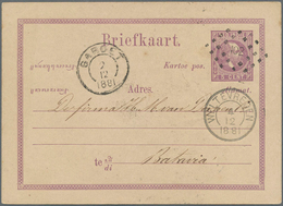 Niederländisch-Indien: 1881: Two Postal Stationery Cards 5c. Violet (Types I And II) Used To Batavia - Indes Néerlandaises