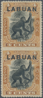 Nordborneo: 1900-02, LABUAN Overprinted 4c. Black And Yellow-brown Vertical Pair Imperf Between, Min - Borneo Septentrional (...-1963)