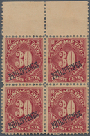 Philippinen - Portomarken: 1899-1901 Postage Due 30c Deep Claret Top Marginal Block Of Four, Mint Wi - Filippijnen