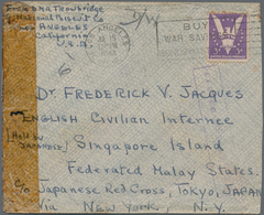 Singapur: 1942, Changi Camp For Civlian Internees: US 3 C. Tied "LOS ANGELES JUL 15 1942" To Censore - Singapour (...-1959)