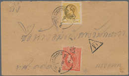 Thailand: 1883 1 Sik Yellow Used Along With 1889 1 Att On 1 Sio Red On Cover, Tied By Native "SAMUT - Thaïlande