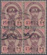 Thailand: 1898, 4a. On 12a. Lilac/carmine, Used Block Of Four, Upper Left Stamp With Oval Stop. Cert - Tailandia