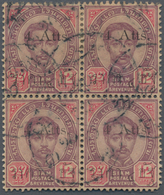 Thailand: 1898, 4a. On 12a. Lilac/carmine, Used Block Of Four, Upper Right Stamp With 1st T In Roman - Thaïlande