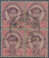 Thailand: 1898, 4a. On 12a. Lilac/carmine, Used Block Of Four, Upper Right Stamp With Ts In Roman Le - Thaïlande