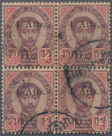 Thailand: 1897, 4a. On 12a. Lilac/carmine, Used Block Of Four, Lower Right Stamp With Tt In Antique - Thailand