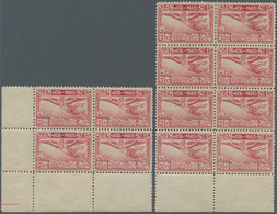 Thailand: 1930 Air 15s. Carmine, Perf 12½, Bottom Left Corner Block Of Four Plus Bottom Marginal Blo - Thailand