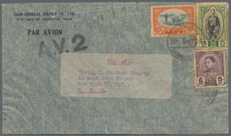 Thailand: 1947, Two Airmail Covers To The U.S.A., Both With "A.V.2" Handstamp And Franked By 1928 'R - Tailandia