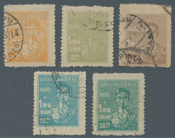 Thailand: 1947, Matureness Of King, Cpl. Set Clean Used, Certificate Osper (Hobby No. 339 - 343). - Thailand