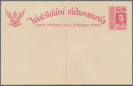 Thailand - Ganzsachen: 1913 Postal Stationery Double Card 6+6 Stg Deep Rose On White, Unused, With F - Thailand