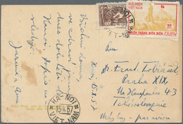 Vietnam-Nord (1945-1975): 1957. Colored Postcard With A Mixed Franking Of Michel Nr. 8 And 13a To Cz - Viêt-Nam