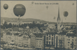 Thematik: Ballon-Luftfahrt / Balloon-aviation: 1909, Zürich/Gordon Bennet, Ballon-Wettfliegen. Selte - Bäume