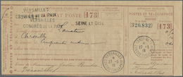 Thematik: Frieden / Peace: 1919, France. Used Postal Money Order Bearing Twice Two Line "Versailles - Unclassified