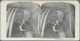 Thematik: Postautomation / Postal Mecanization: 1910/1920, Five Stereopicture Cards Showing "PNEUMAT - Correo Postal