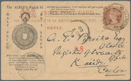 Thematik: Uhren / Clocks: 1900, Stationery Card India "BAGH-BAZAAR CALCUTTA NO 2 00" To Ceylon,with - Orologeria