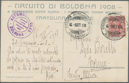 Thematik: Verkehr-Auto / Traffic-car: 1908, Italy. Colored Picture Postcard "Circuito Di Bologna 190 - Auto's